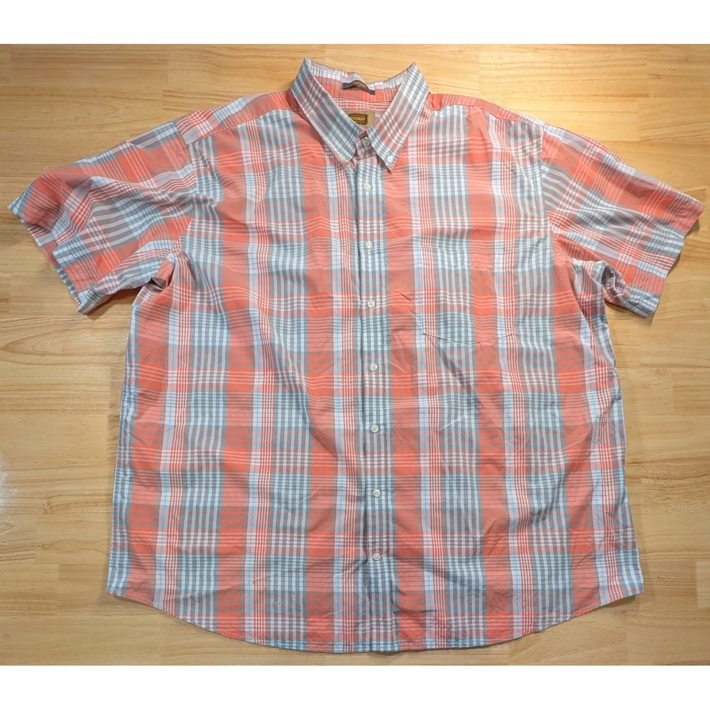The Foundry Mens 3XLT Short Sleeve Plaid Button Down Shirt Coral Gray Easy Care